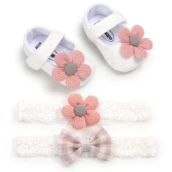 Matching Baby Shoes & Hair Band For Girl Baby Age 0-18 Months -Baby Products Store 0 18m baby cotton first walkers proactive baby 32022069182617