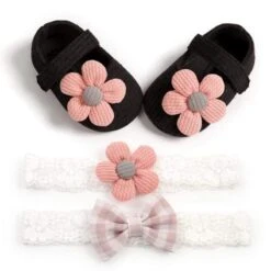Matching Baby Shoes & Hair Band For Girl Baby Age 0-18 Months -Baby Products Store 0 18m baby cotton first walkers proactive baby 32022070001817