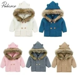 Pudcoco™ Newborn/Infant Long Sleeve Winter Warm Coat With Fur Hoodie For Age 02-24M