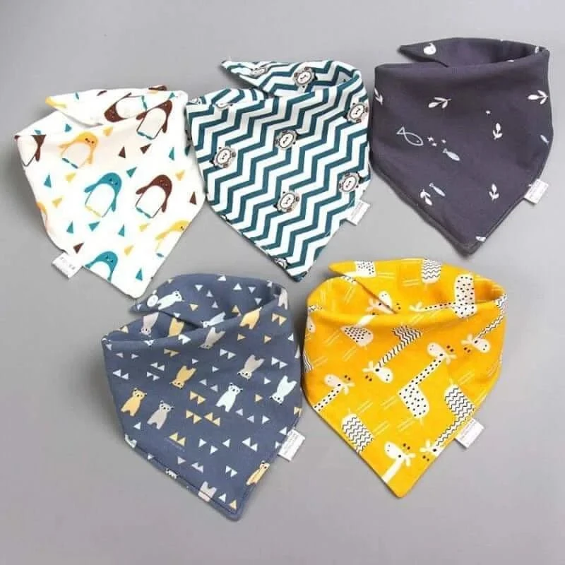 5Pcs Baby Cute Bibs Triangle Scarf - 100% Cotton 2 5Pcs Baby Cute Bibs Triangle Scarf - 100% Cotton - Image 2