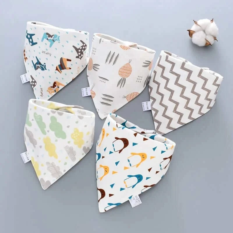 5Pcs Baby Cute Bibs Triangle Scarf - 100% Cotton 4 5Pcs Baby Cute Bibs Triangle Scarf - 100% Cotton - Image 4
