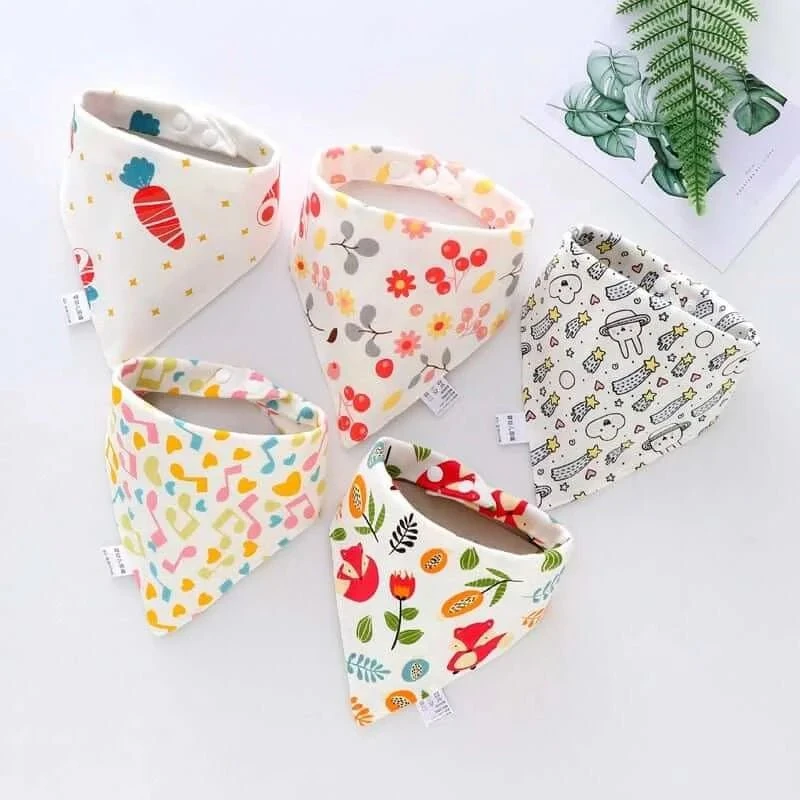 5Pcs Baby Cute Bibs Triangle Scarf - 100% Cotton 5 5Pcs Baby Cute Bibs Triangle Scarf - 100% Cotton - Image 5