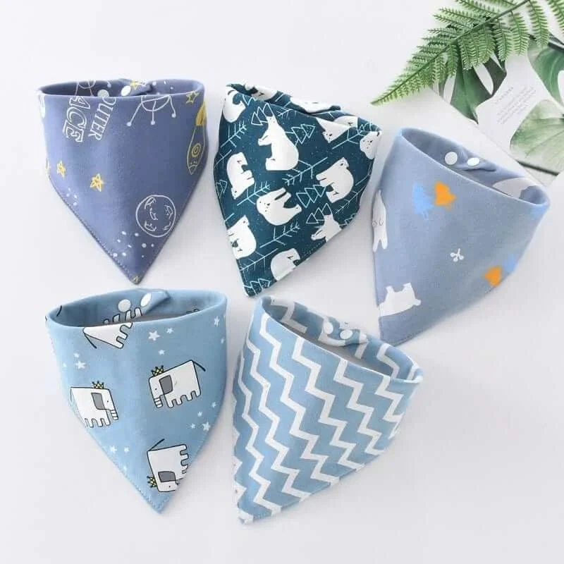 5Pcs Baby Cute Bibs Triangle Scarf - 100% Cotton 6 5Pcs Baby Cute Bibs Triangle Scarf - 100% Cotton - Image 6