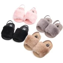Baywell Cute Baby Girls Faux Fur Slides Sandals -Baby Products Store baywell cute baby girls faux fur slides sandals baby footwear proactive baby 40081946444018