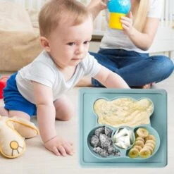 Bear Baby Silicon Plate With Built-In Placements -Baby Products Store bear baby silicon plate with built in placements baby dinning plate proactive baby bear baby silicon plate with built in placements i baby dinning silicon set 31523031187609