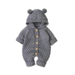 Canrulo™ Winter Newborn Hooded Jumpsuit Romper Sweater -Baby Products Store canrulo winter newborn hooded jumpsuit romper sweater dark grey 12m baby toddler proactive baby 36588450644210