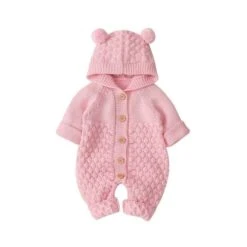 Canrulo™ Winter Newborn Hooded Jumpsuit Romper Sweater -Baby Products Store canrulo winter newborn hooded jumpsuit romper sweater pink 12m baby toddler proactive baby 36588450545906