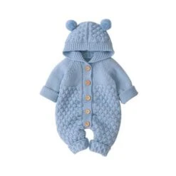 Canrulo™ Winter Newborn Hooded Jumpsuit Romper Sweater -Baby Products Store canrulo winter newborn hooded jumpsuit romper sweater sky blue 12m baby toddler proactive baby 36588450775282
