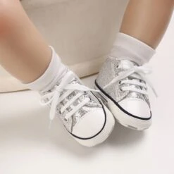 Canvas Baby Sneakers For Boys/Girls -Baby Products Store canvas baby sneakers for boys girls brilliant silver 0 6 months china proactive baby 38567697514738