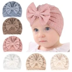 Cute Looking Big Bow Knitted Beanies For Baby Girls