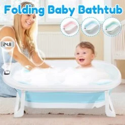Foldable Baby Bath Tub With Temperature Sensor | Travel Baby Bath Tub