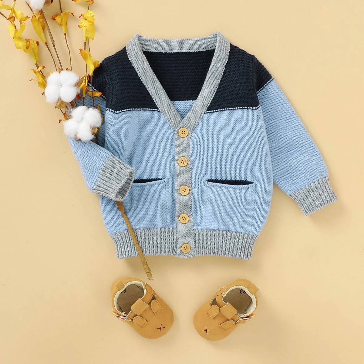 Baby Button-up V-Neck Knit Sweater Casual Toddler Wear 2 Baby Button-up V-Neck Knit Sweater Casual Toddler Wear - Image 2