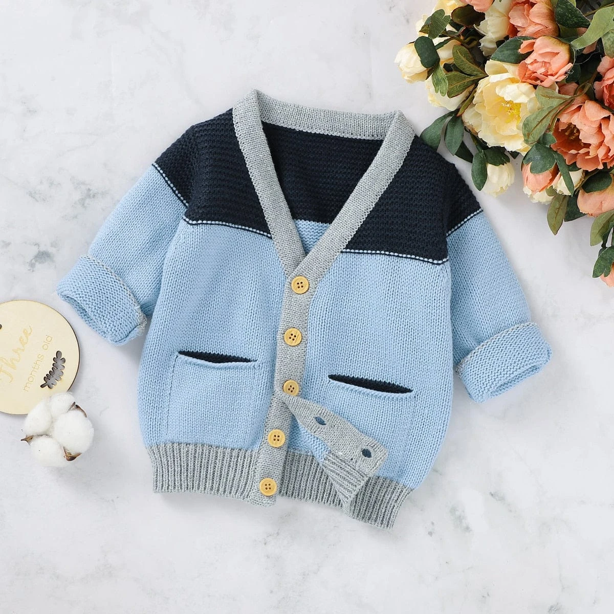 Baby Button-up V-Neck Knit Sweater Casual Toddler Wear 8 Baby Button-up V-Neck Knit Sweater Casual Toddler Wear - Image 8