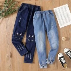 PatPat Hot Sale Casual Jeans For Girl Cute Cat Design -Baby Products Store patpat hot sale casual jeans for girl cute cat design baby clothing proactive baby 40156781838578