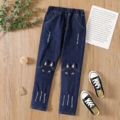 PatPat Hot Sale Casual Jeans For Girl Cute Cat Design -Baby Products Store patpat hot sale casual jeans for girl cute cat design proactive baby 40156783411442