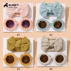 SWEET FIRST LOVE Flower Sunglasses And Elastic Headband Bow For Baby Girls -Baby Products Store set of cute flower sunglasses and elastic headband bow for baby girls baby headband proactive baby 40092182020338