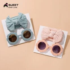 SWEET FIRST LOVE Flower Sunglasses And Elastic Headband Bow For Baby Girls -Baby Products Store set of cute flower sunglasses and elastic headband bow for baby girls baby headband proactive baby 40092182053106