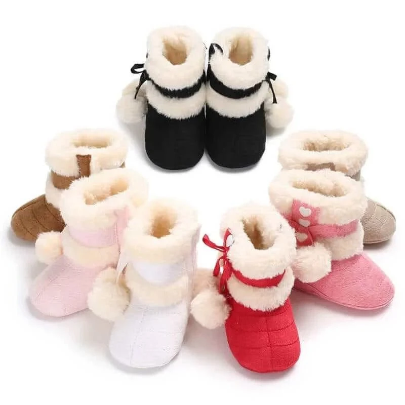 Winter Warm Snow Baby Boots With Fluff Balls 1 Winter Warm Snow Baby Boots With Fluff Balls